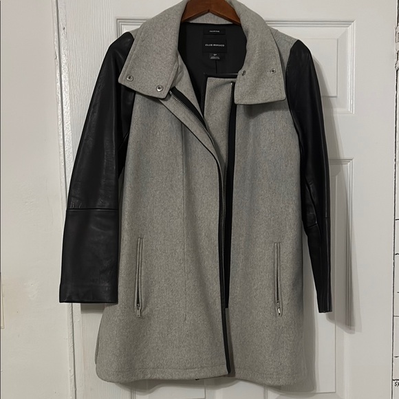 Club Monaco Black and Gray Leather Jacket - Picture 1 of 6